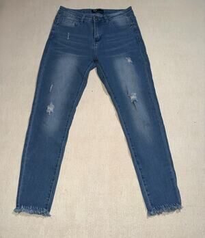 Rock & royal women’s distressed raw ankle hem blue jeans